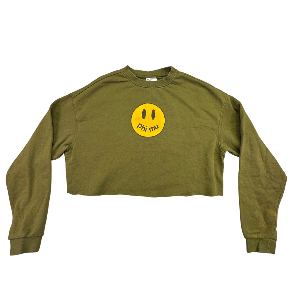 H&M Divided Sweatshirt Women's‎ Size XS Green Cropped Smiley Face Phi Mu
